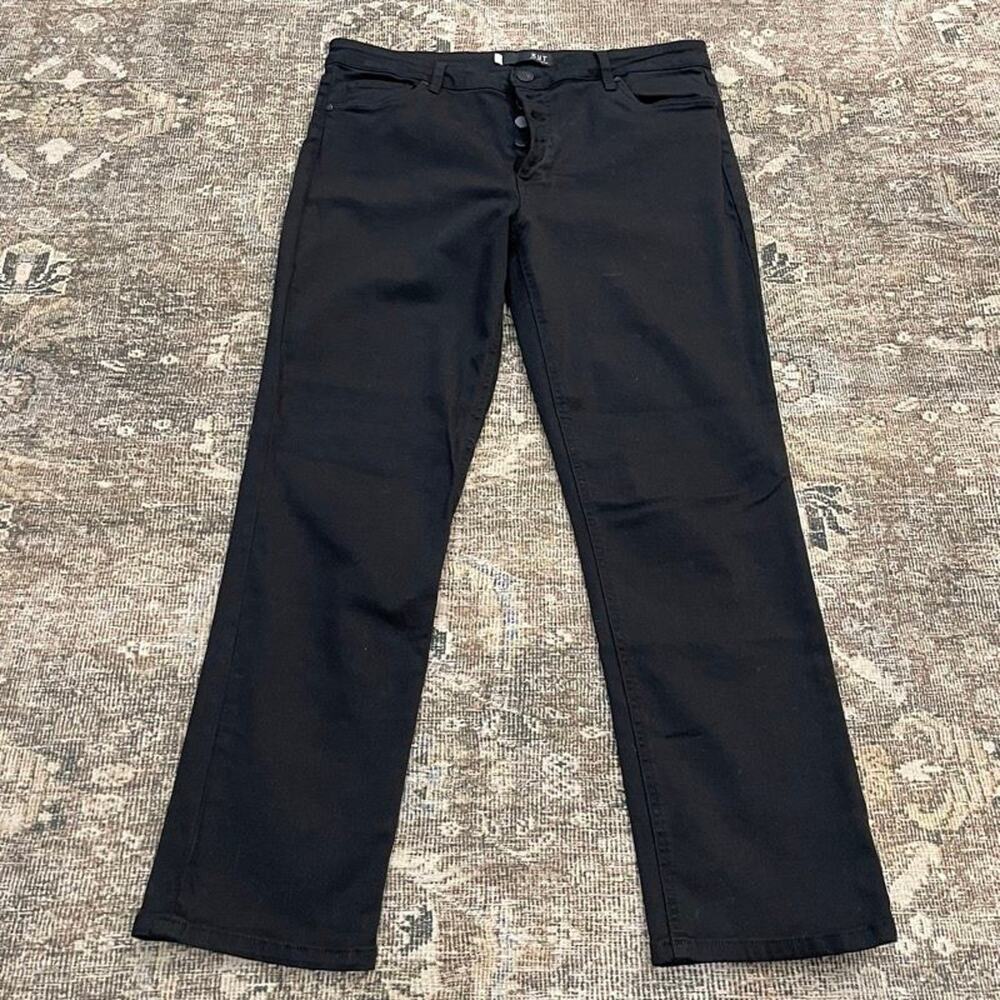 KUT From The Kloth Reese High Rise Ankle Straight Leg Black Jeans Size 12 Button